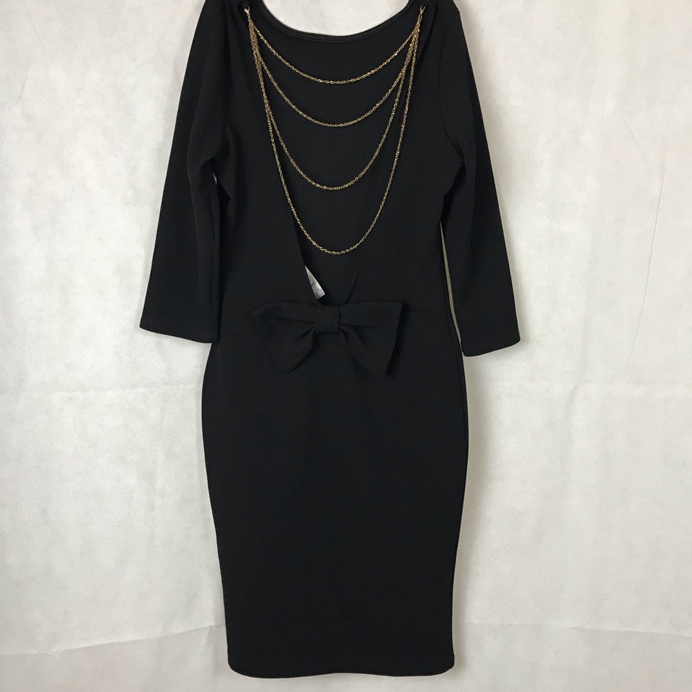 New Black Chain Back Dress, Midi, Sz. XL